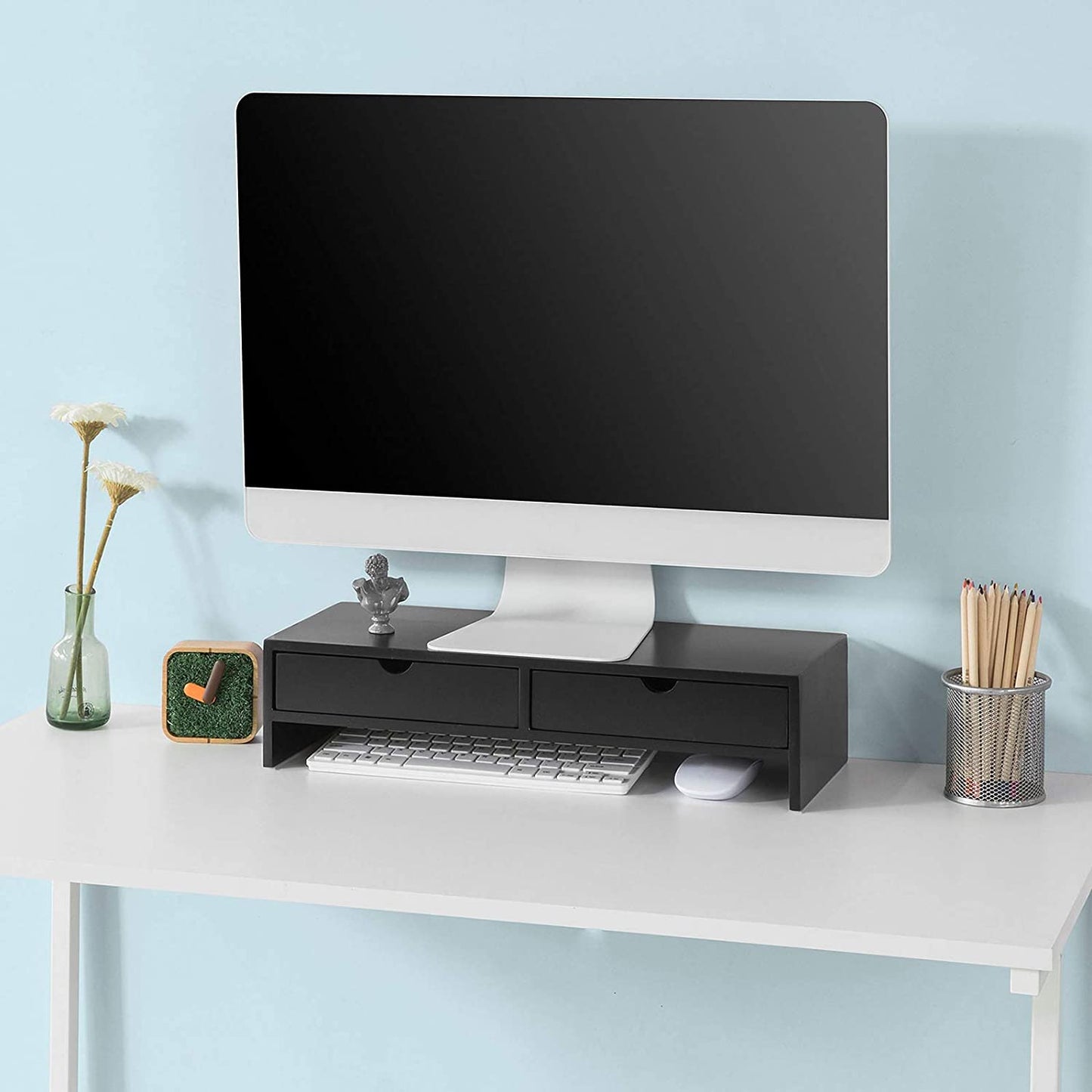 black-monitor-stand-desk-organizer-with-2-drawers at www.mallsonline.com.au