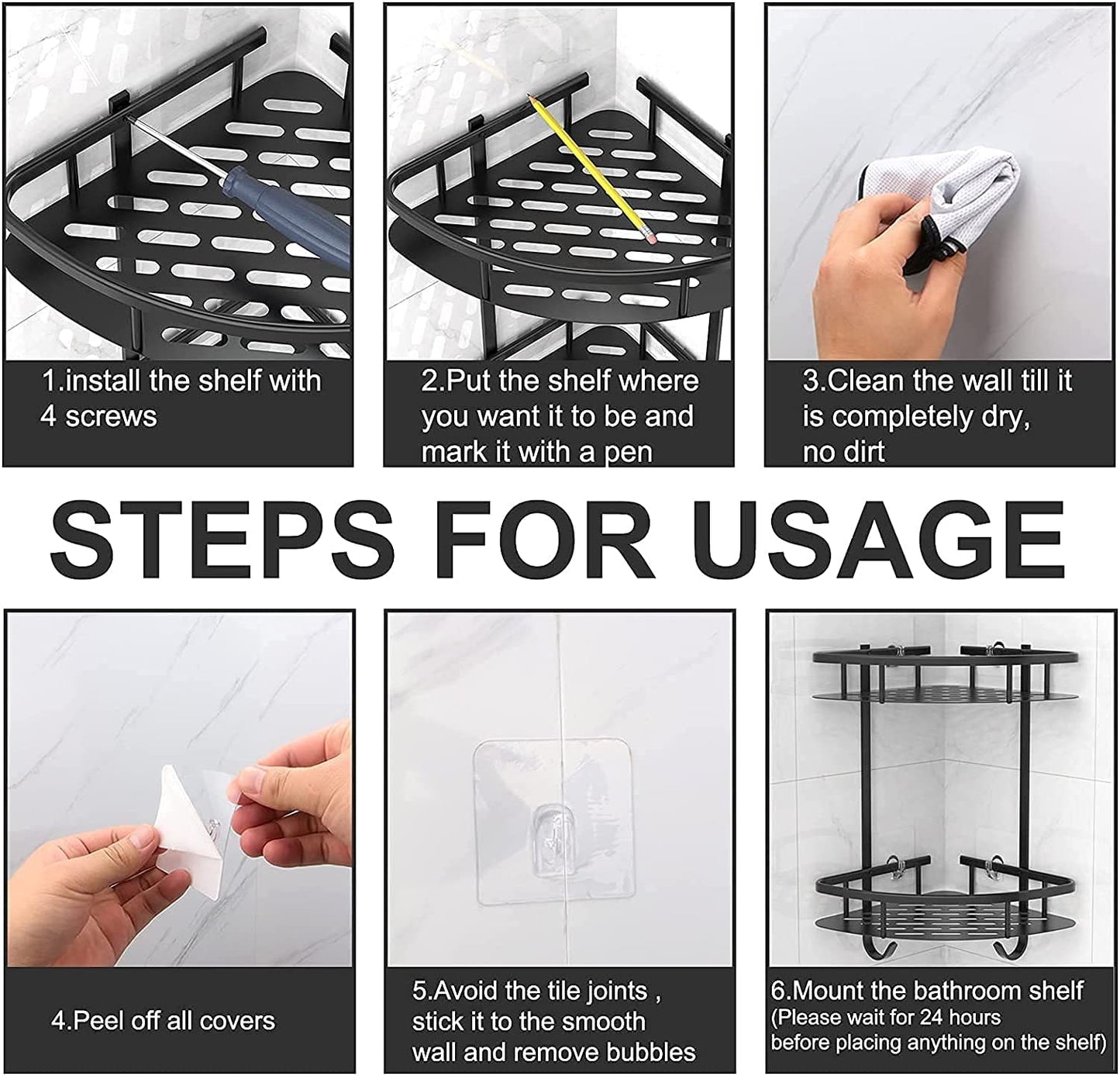 2-pack-aluminum-adhesive-shower-caddy-corner-shelf-storage-rack-for-bathroom www.mallsonline.com.au