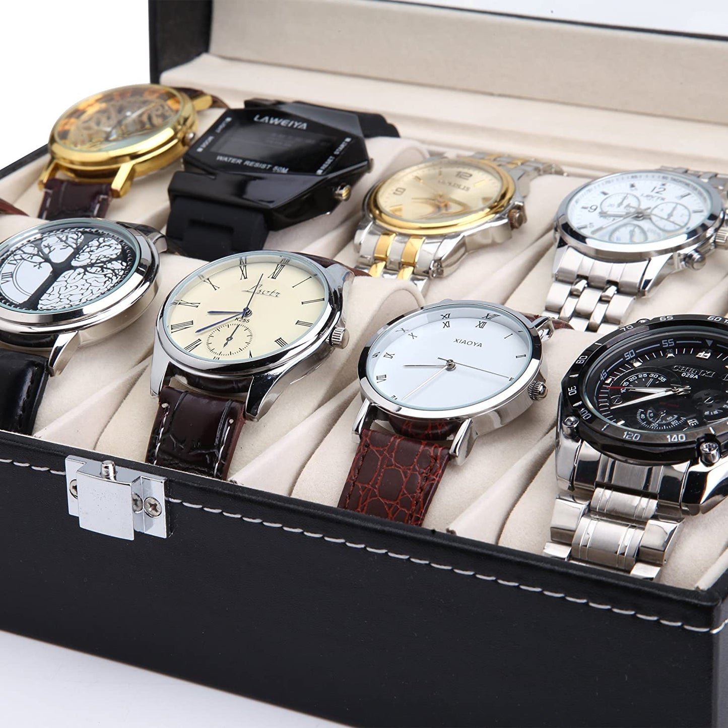 black-pu-leather-watch-organizer-display-storage-box-cases-for-men-women-10-slots www.mallsonline.com.au