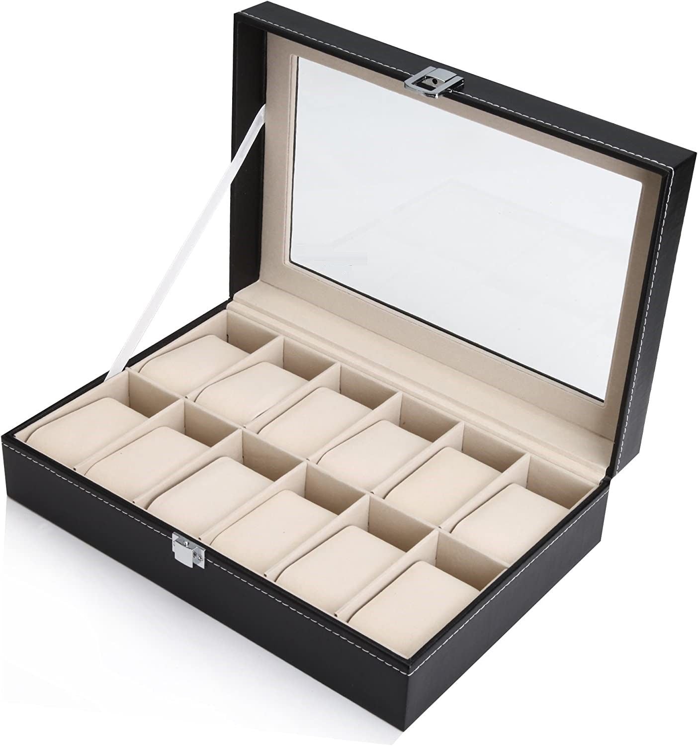 black-pu-leather-watch-organizer-display-storage-box-cases-for-men-women-12-slots www.mallsonline.com.au