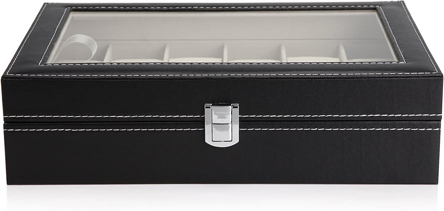 black-pu-leather-watch-organizer-display-storage-box-cases-for-men-women-12-slots www.mallsonline.com.au