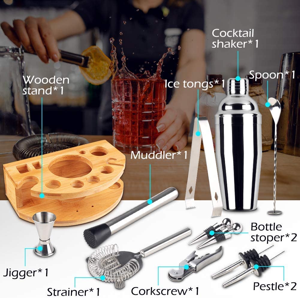 cocktail-shaker-set-bartender-kit-with-bamboo-frame-and-12-pieces-stainless-steel-bar-tool-set www.mallsonline.com.au