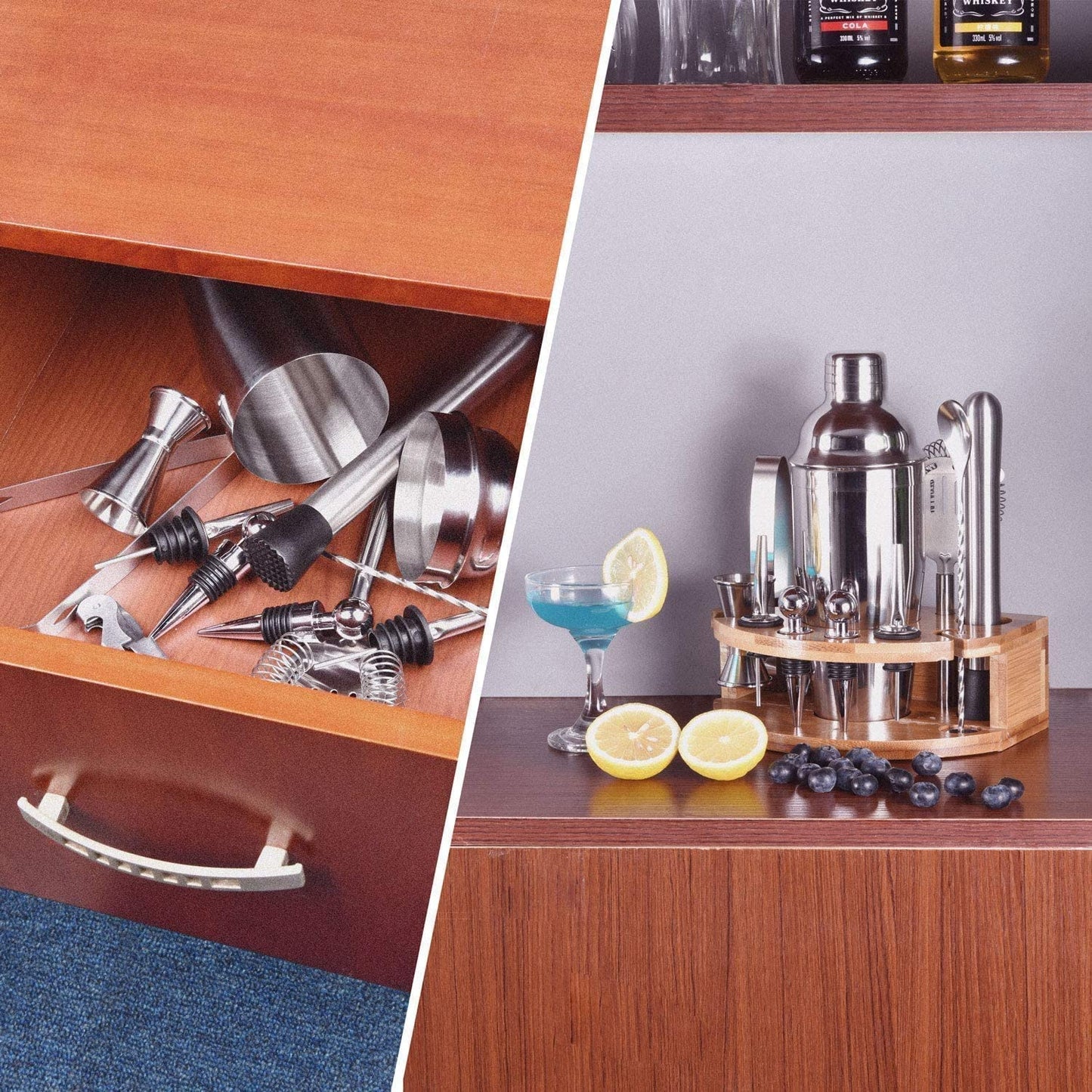 cocktail-shaker-set-bartender-kit-with-bamboo-frame-and-12-pieces-stainless-steel-bar-tool-set www.mallsonline.com.au