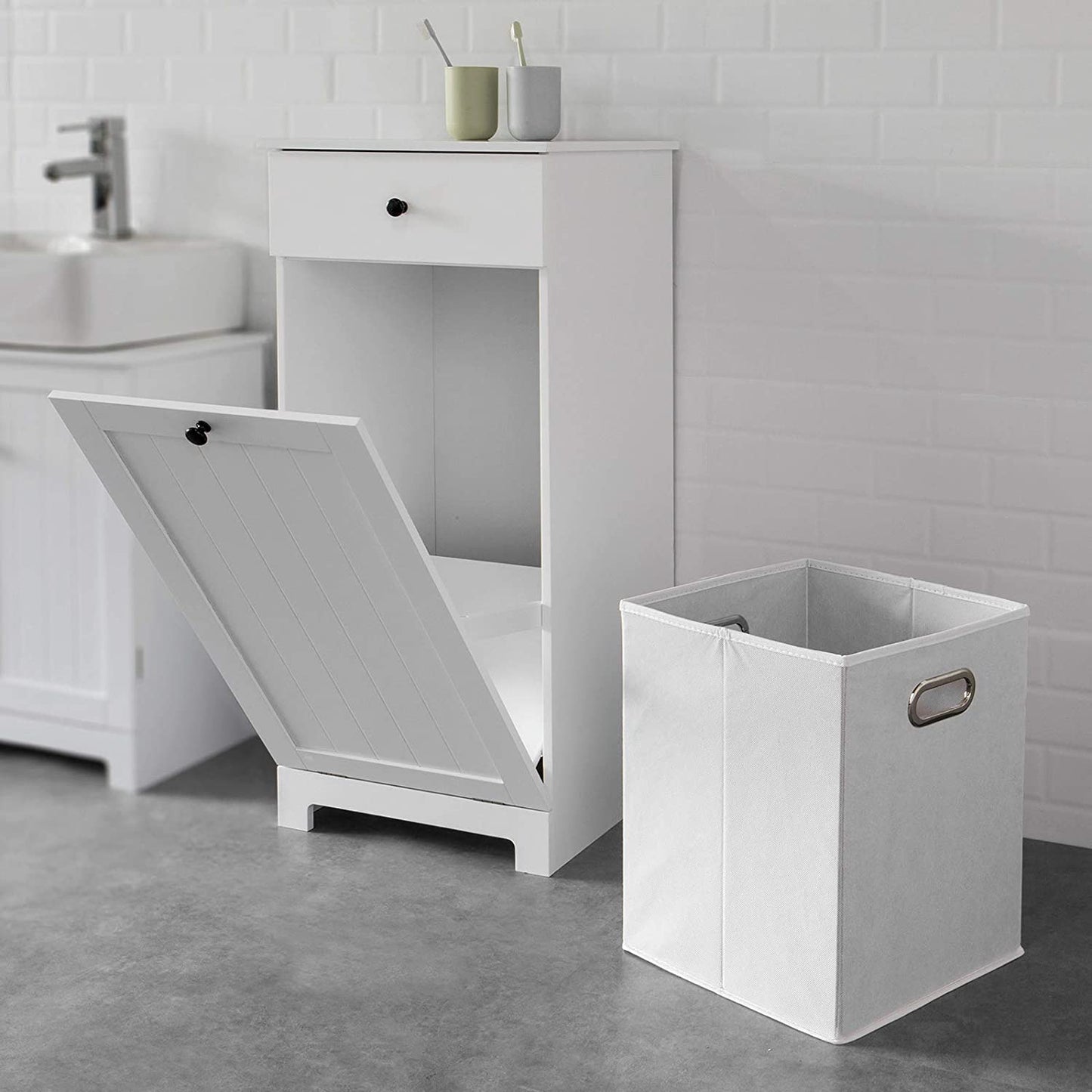 white-bathroom-cabinet-with-laundry-basket-and-drawer www.mallsonline.com.au