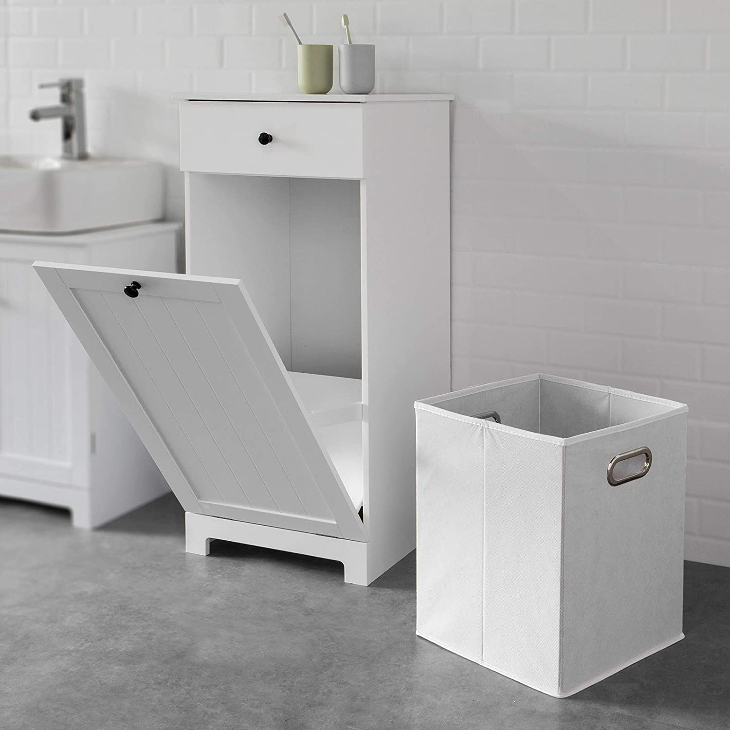 white-bathroom-cabinet-with-laundry-basket-and-drawer www.mallsonline.com.au