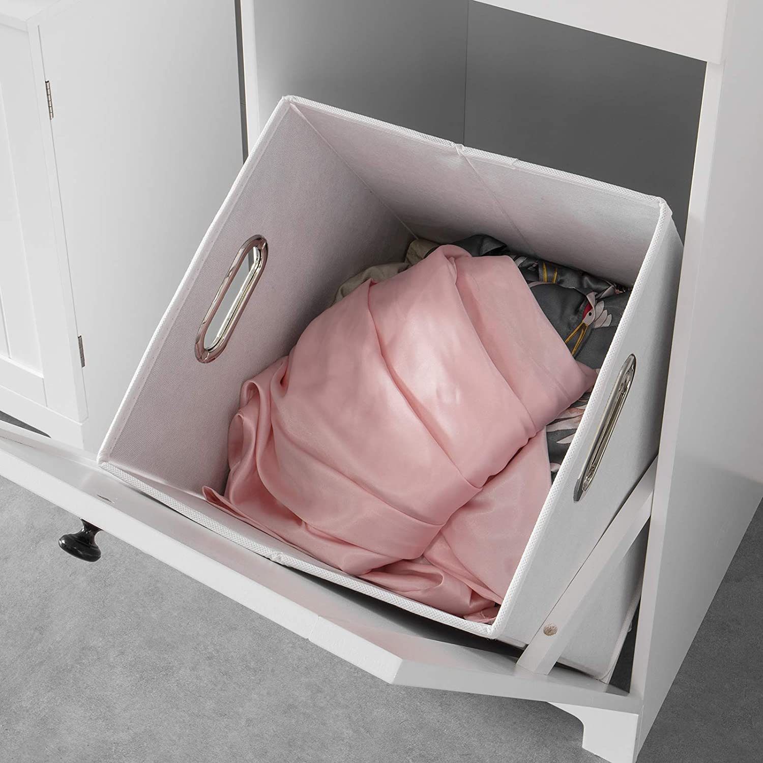 white-bathroom-cabinet-with-laundry-basket-and-drawer www.mallsonline.com.au