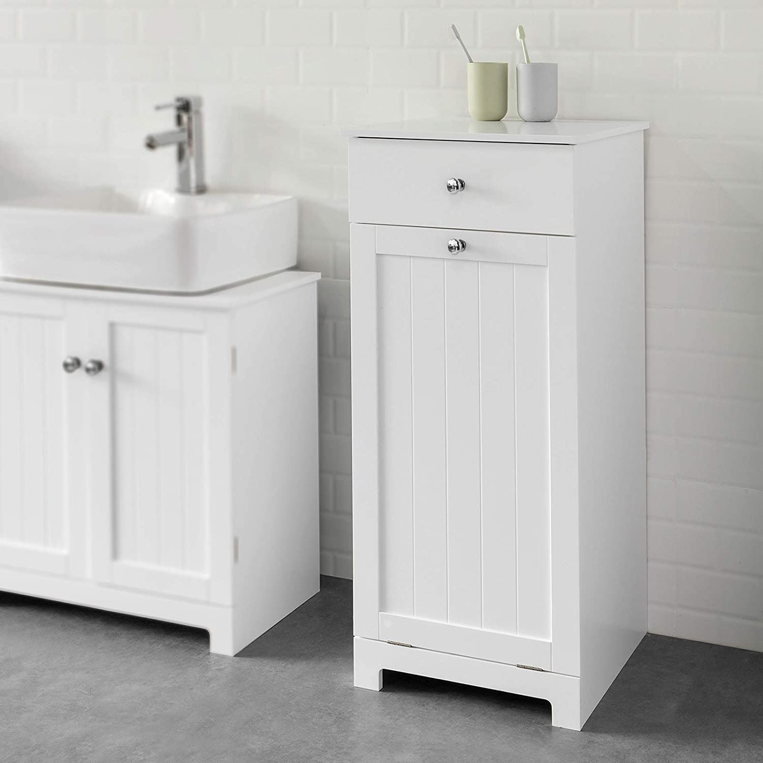 white-bathroom-cabinet-with-laundry-basket-and-drawer www.mallsonline.com.au