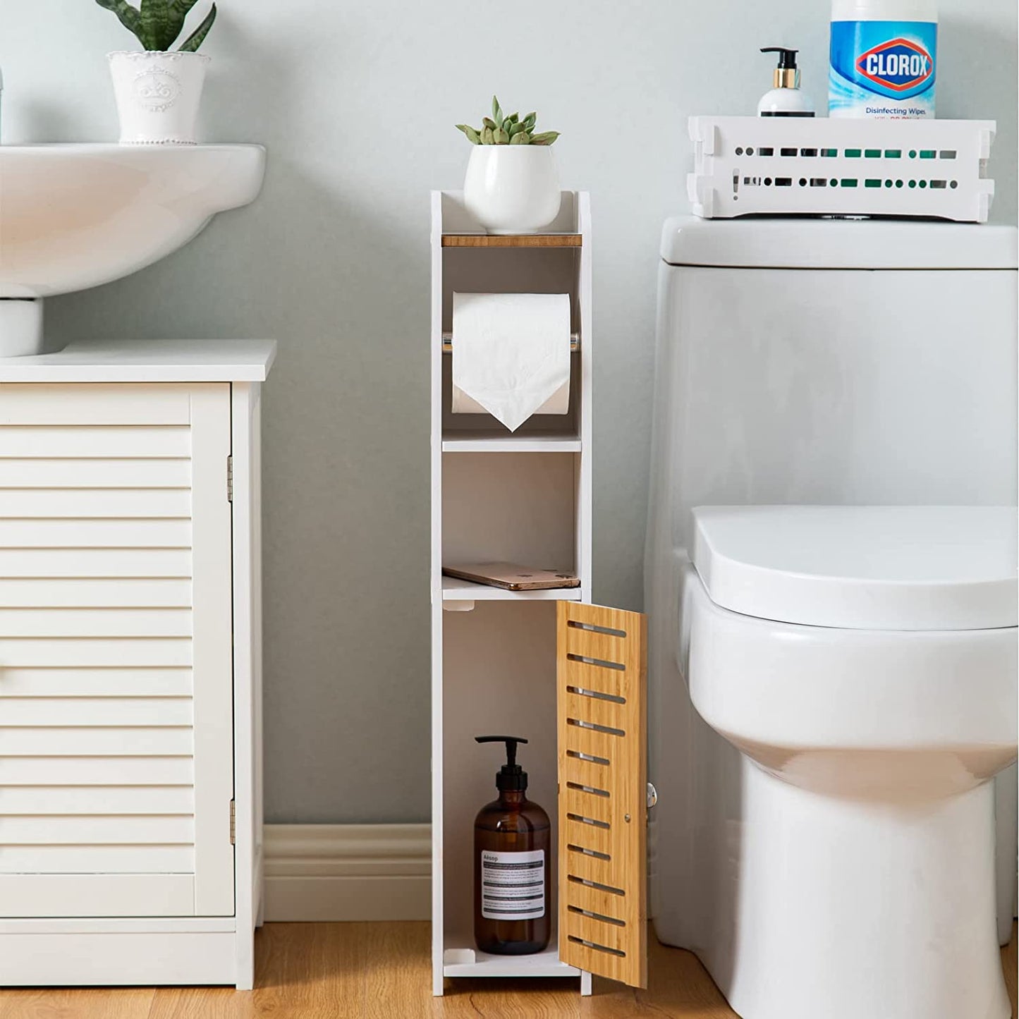 toilet-paper-roll-holder-for-bathroom-with-roller-bamboo-76cm at www.mallsonline.com.au