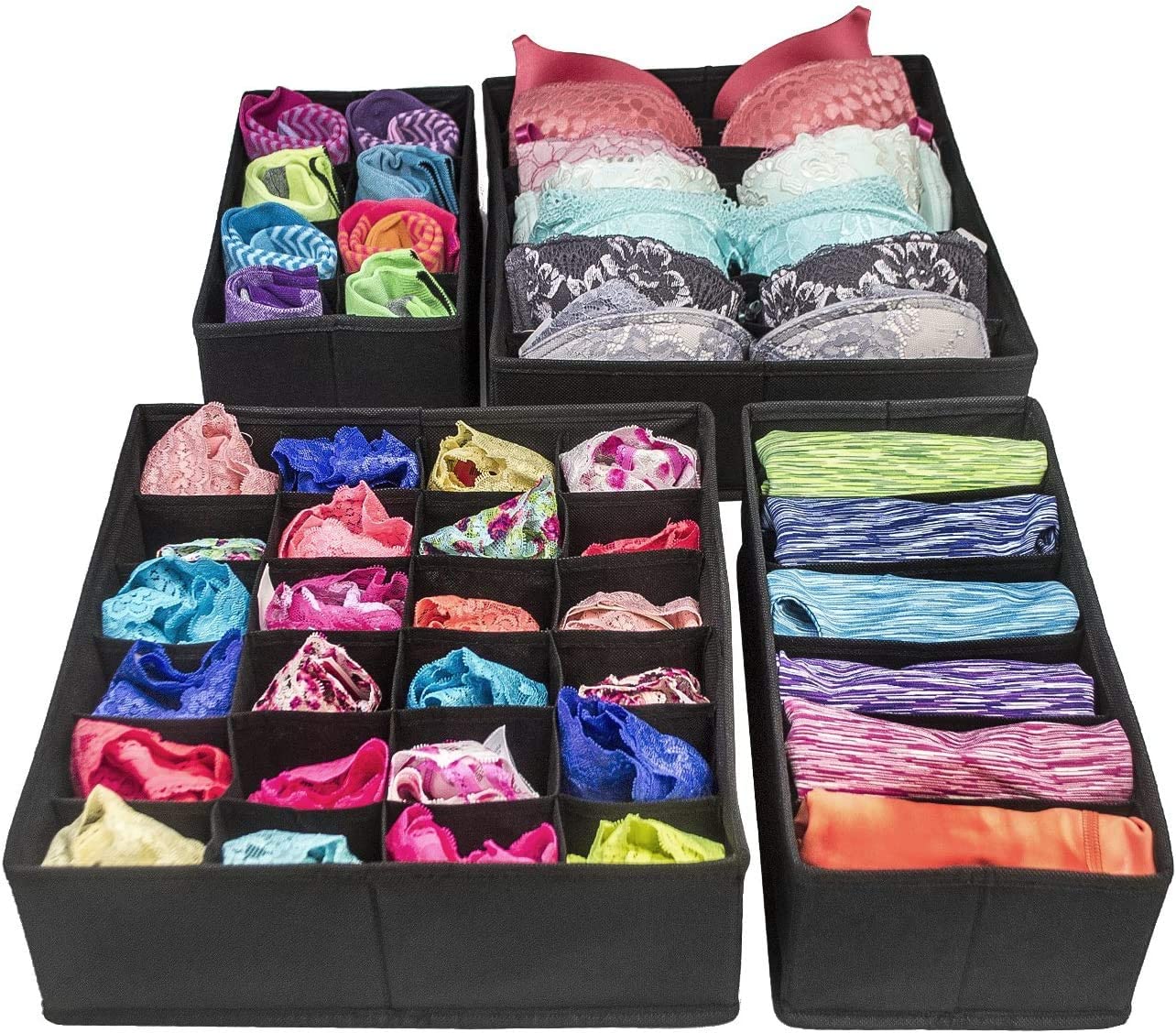 4-pack-foldable-drawer-dividers-storage-boxes-black www.mallsonline.com.au