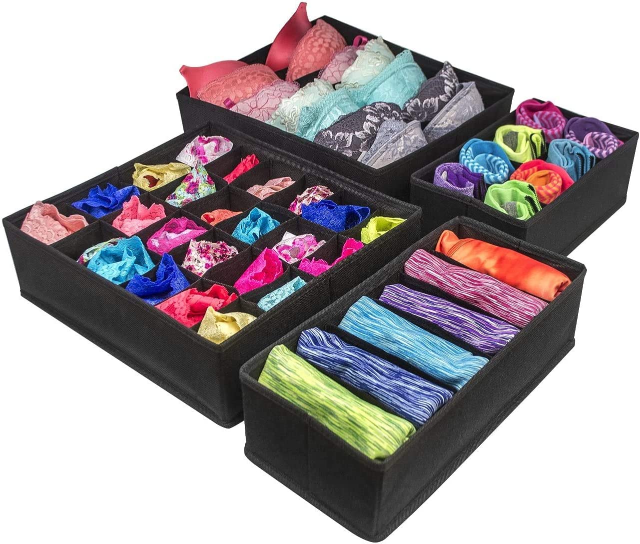 4-pack-foldable-drawer-dividers-storage-boxes-black www.mallsonline.com.au