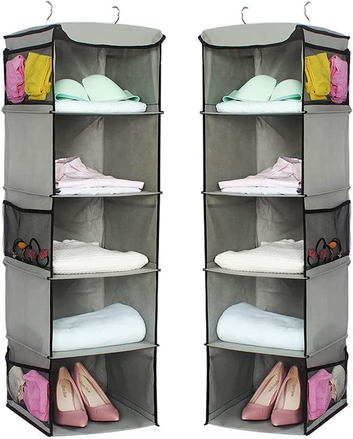 2-pack-5-foldable-shelf-hanging-closet-organizer-space-saver-with-side-accessories-pockets-for-clothes-storage www.mallsonline.com.au