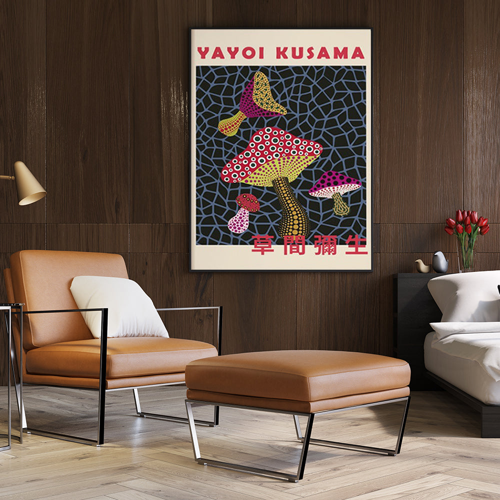 mushroom-by-yayoi-kusama-black-frame-canvas-50cmx70cm www.mallsonline.com.au