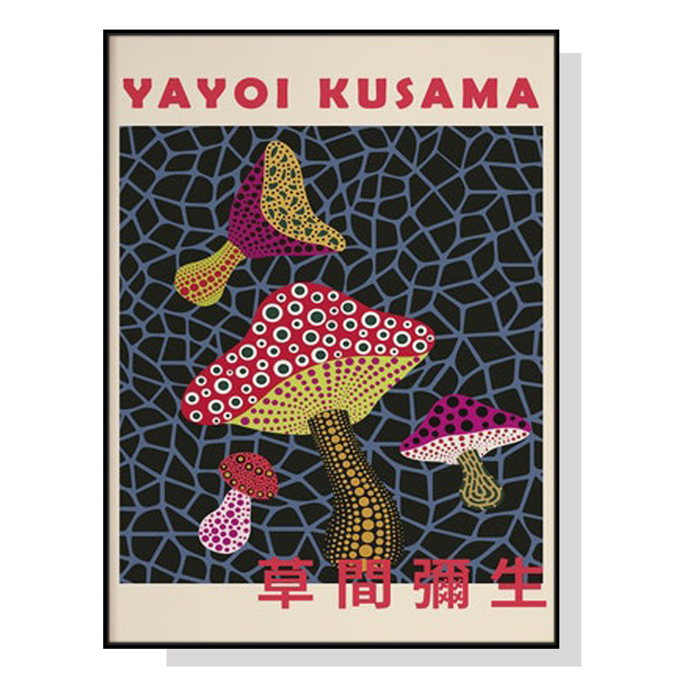 mushroom-by-yayoi-kusama-black-frame-canvas-50cmx70cm www.mallsonline.com.au