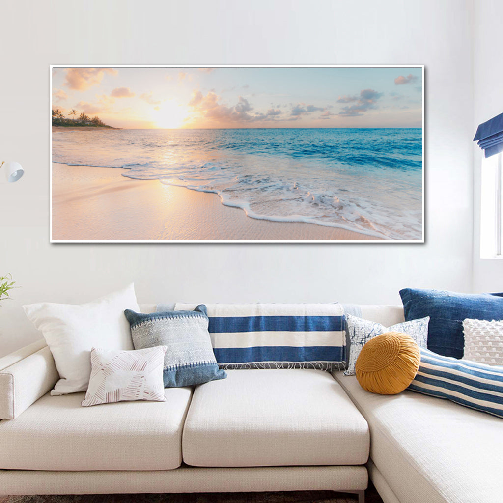 40cmx80cm-ocean-and-beach-white-frame-canvas www.mallsonline.com.au
