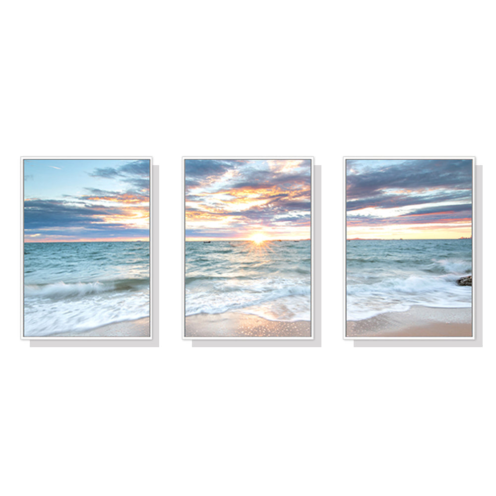 50cmx70cm-sunrise-by-the-ocean-3-sets-white-frame-canvas-wall-art www.mallsonline.com.au