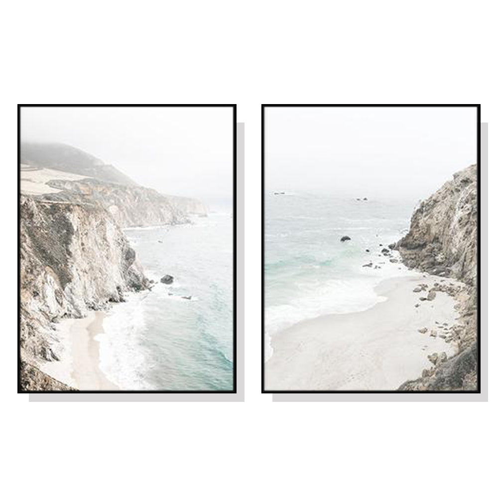 50cmx70cm-mountain-beach-2-sets-black-frame-canvas-wall-art www.mallsonline.com.au