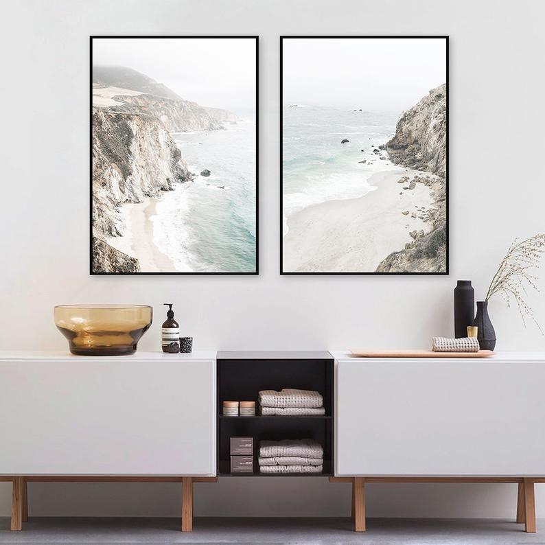 50cmx70cm-mountain-beach-2-sets-black-frame-canvas-wall-art www.mallsonline.com.au