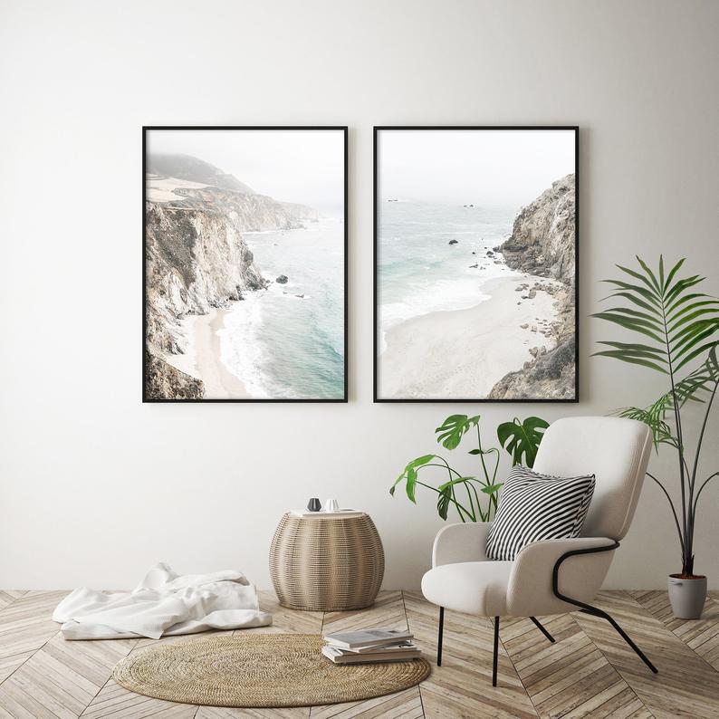 50cmx70cm-mountain-beach-2-sets-black-frame-canvas-wall-art www.mallsonline.com.au