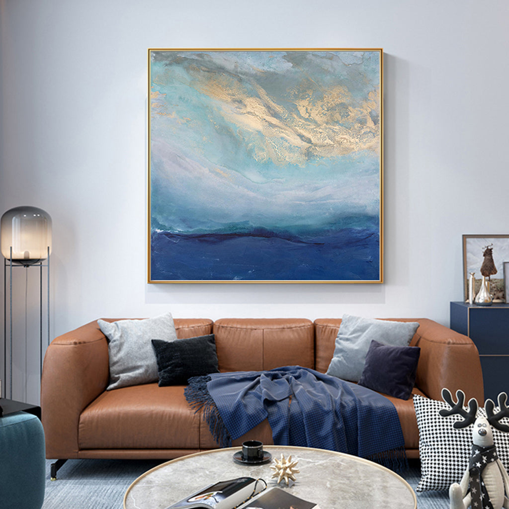 50cmx50cm-abstract-gold-blue-square-size-gold-frame-canvas-wall-art www.mallsonline.com.au