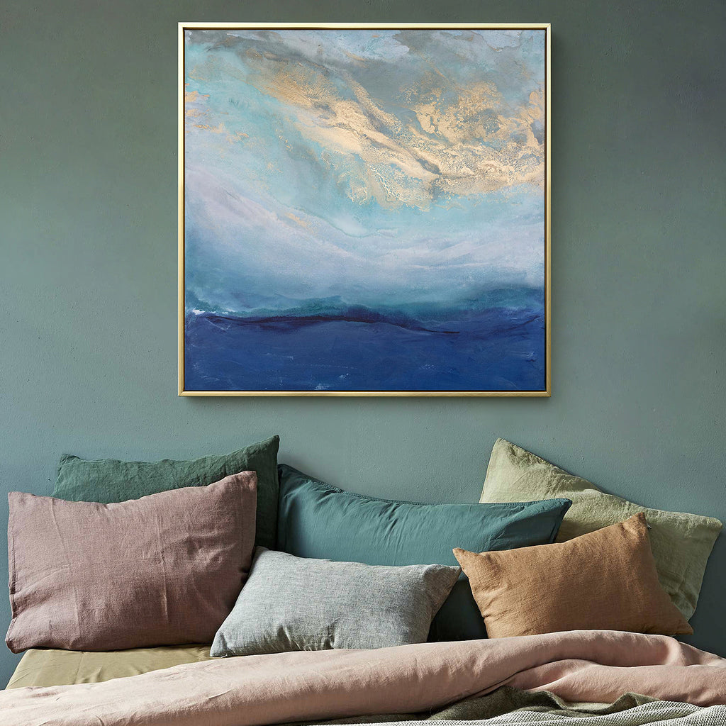 50cmx50cm-abstract-gold-blue-square-size-gold-frame-canvas-wall-art www.mallsonline.com.au