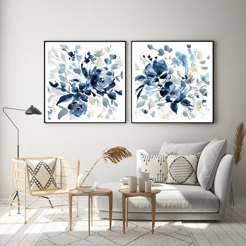 60cmx60cm-indigo-garden-by-carol-robinson-2-sets-black-frame-canvas-wall-art www.mallsonline.com.au