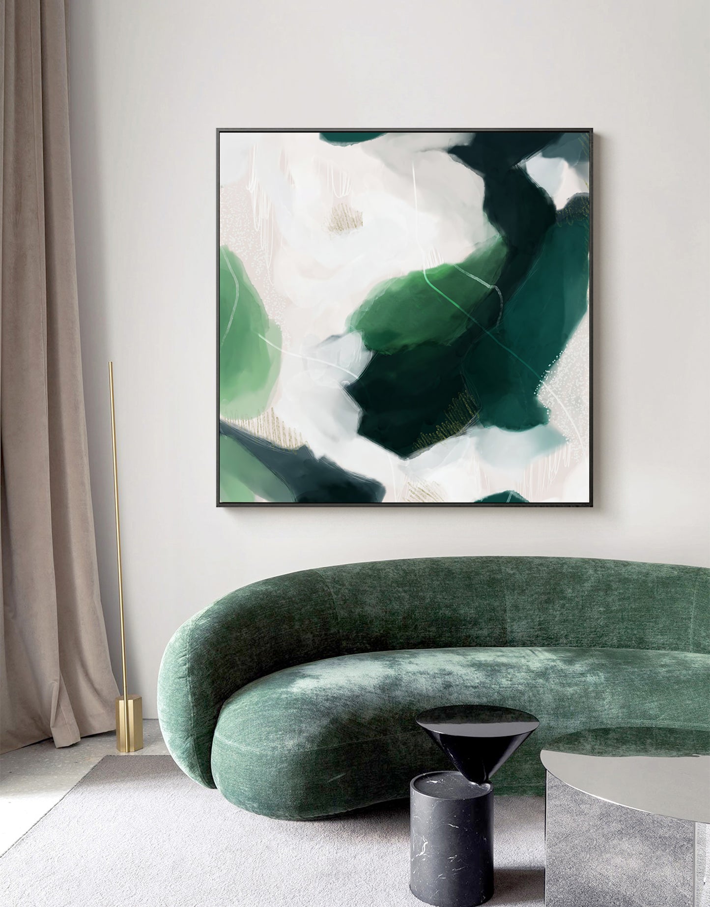 70cmx70cm-french-abstract-green-black-frame-canvas-wall-art www.mallsonline.com.au