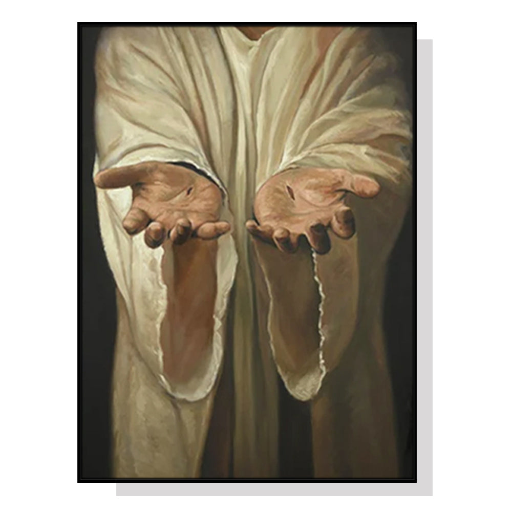 50cmx70cm-jesus-nail-hand-black-frame-canvas-wall-art www.mallsonline.com.au