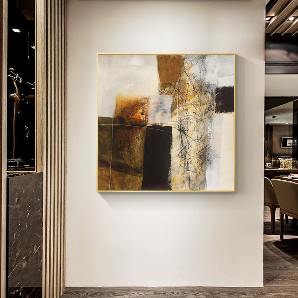 50cmx50cm-abstract-gold-brown-painting-style-gold-frame-canvas-wall-art www.mallsonline.com.au