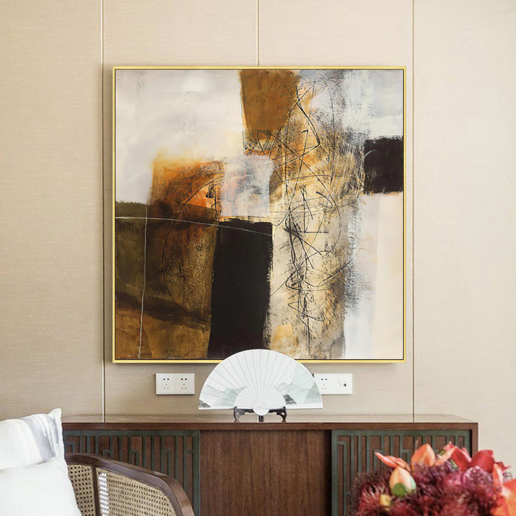 50cmx50cm-abstract-gold-brown-painting-style-gold-frame-canvas-wall-art www.mallsonline.com.au