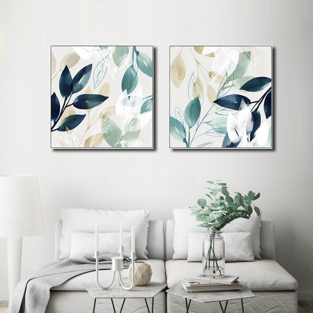 60cmx60cm-watercolour-style-leaves-2-sets-white-frame-canvas-wall-art at www.mallsonline.com.au