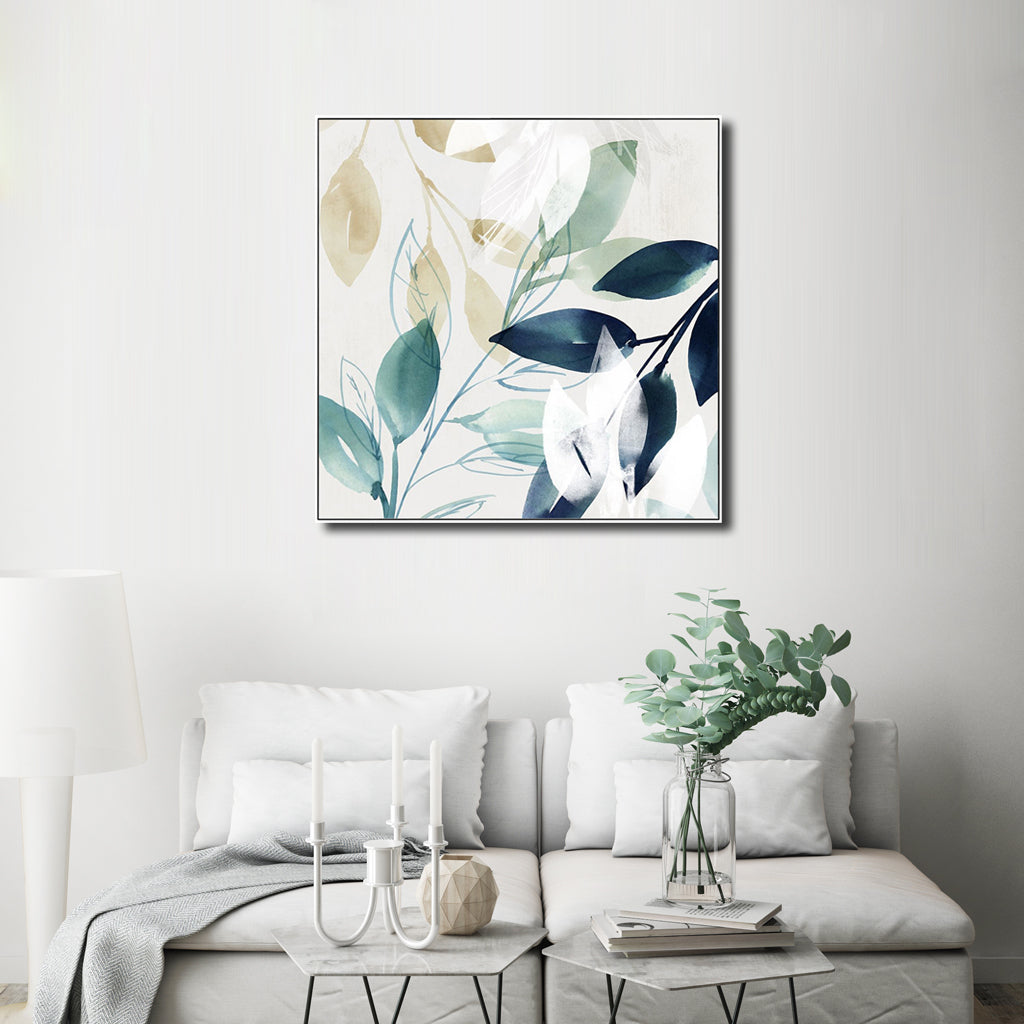 60cmx60cm-watercolour-style-leaves-2-sets-white-frame-canvas-wall-art at www.mallsonline.com.au