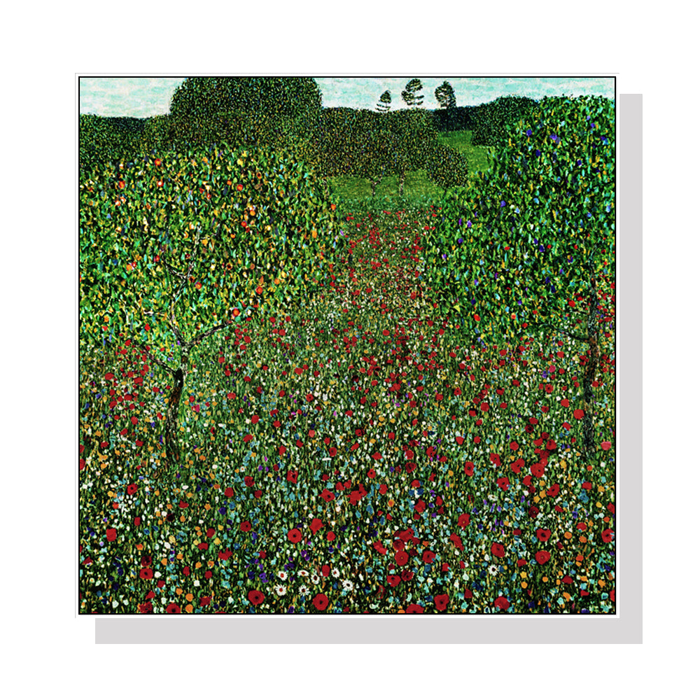 60cmx60cm-field-of-poppies-by-gustav-klimt-white-frame-canvas-wall-art-1 at www.mallsonline.com.au