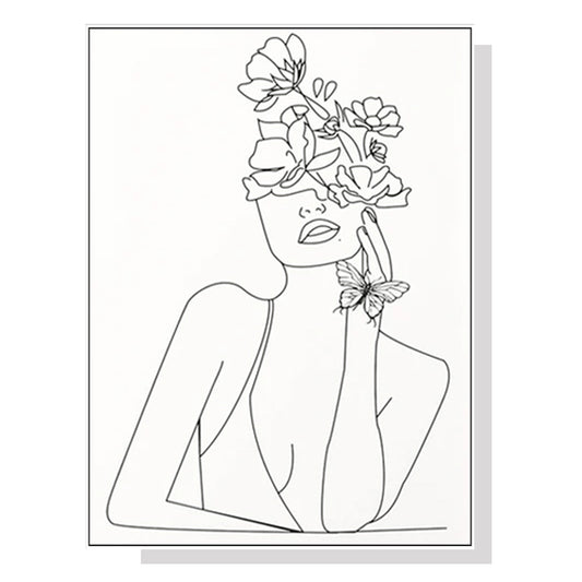 wall-art-80cmx120cm-line-art-girl-white-frame-canvas www.mallsonline.com.au