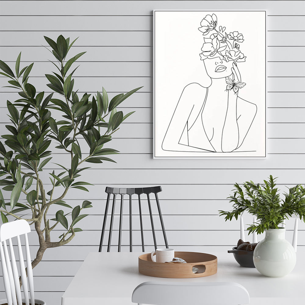 60cmx90cm-line-art-girl-white-frame-canvas-wall-art at www.mallsonline.com.au