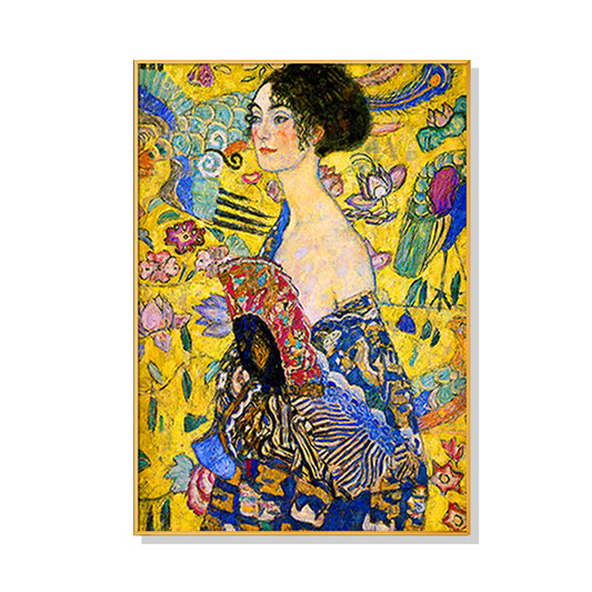 80cmx120cm-lady-with-a-fan-by-klimt-gold-frame-canvas-wall-art www.mallsonline.com.au