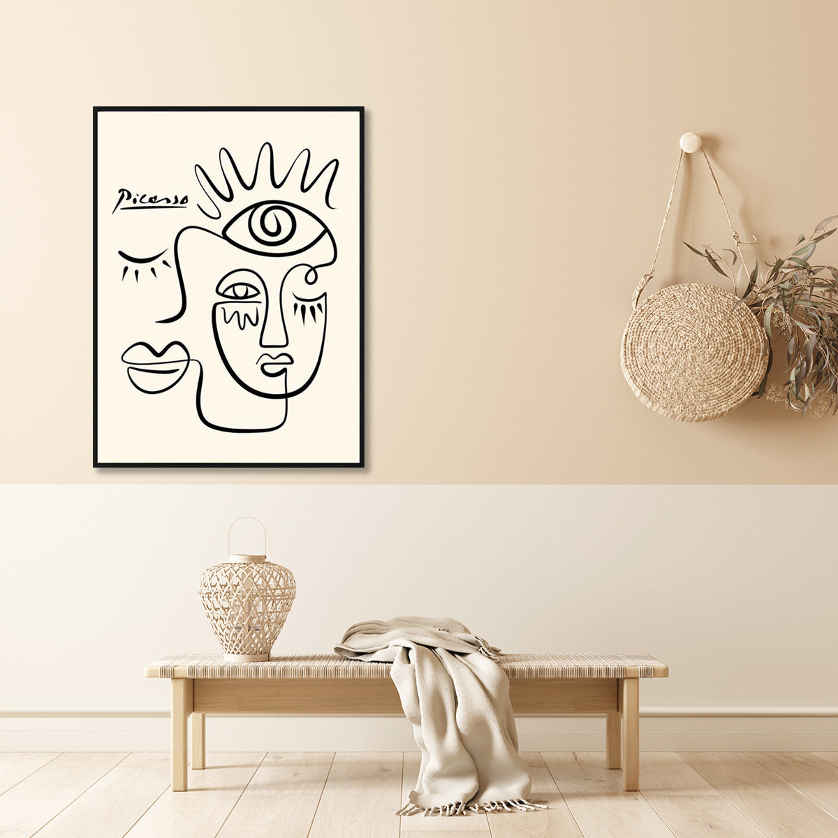80cmx120cm-line-art-by-pablo-picasso-black-frame-canvas-wall-art www.mallsonline.com.au