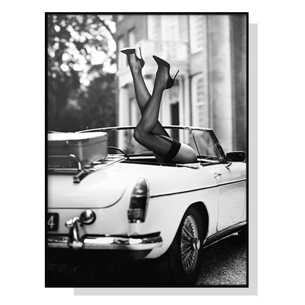 80cmx120cm-high-heels-in-classic-car-black-frame-canvas-wall-art www.mallsonline.com.au