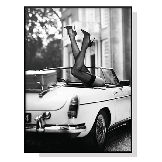 80cmx120cm-high-heels-in-classic-car-black-frame-canvas-wall-art www.mallsonline.com.au