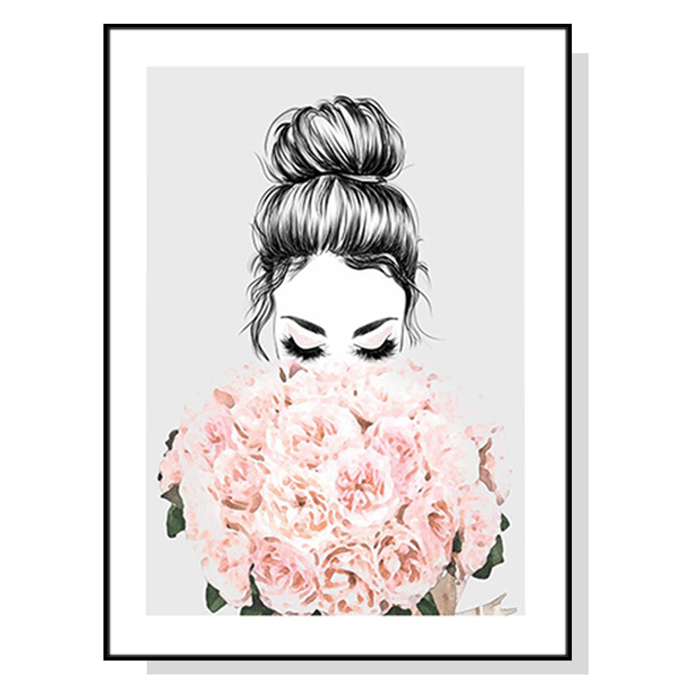 50cmx70cm-roses-girl-black-frame-canvas-wall-art www.mallsonline.com.au