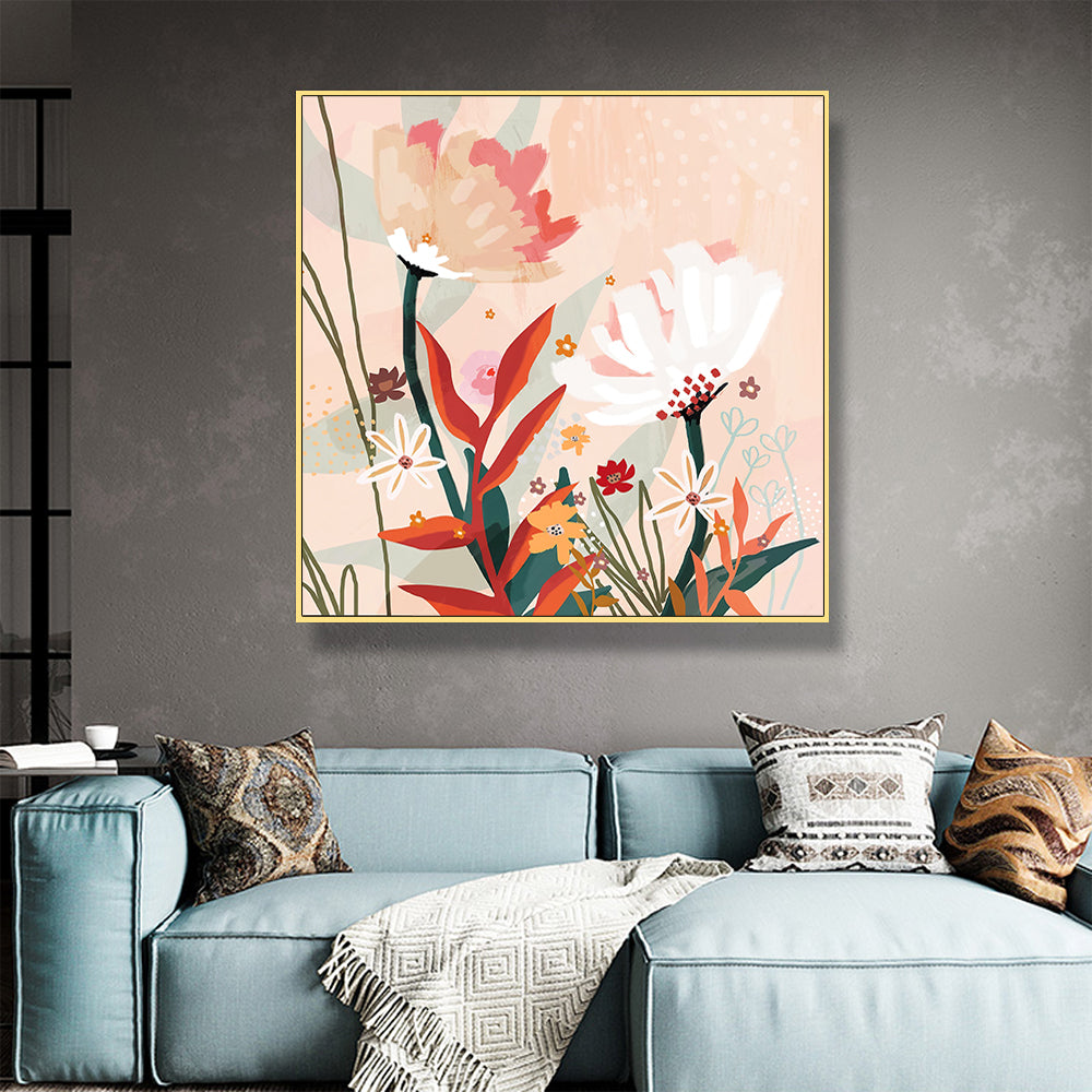 50cmx50cm-native-floral-gold-frame-canvas-wall-art www.mallsonline.com.au
