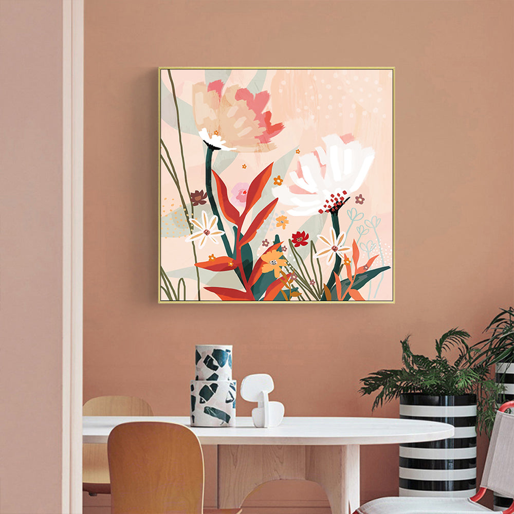 70cmx70cm-native-floral-gold-frame-canvas-wall-art www.mallsonline.com.au