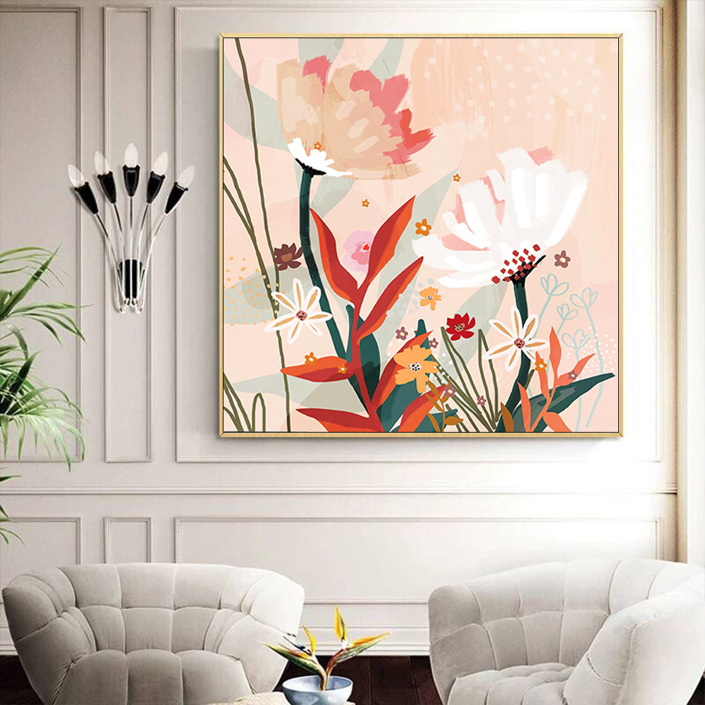 70cmx70cm-native-floral-gold-frame-canvas-wall-art www.mallsonline.com.au