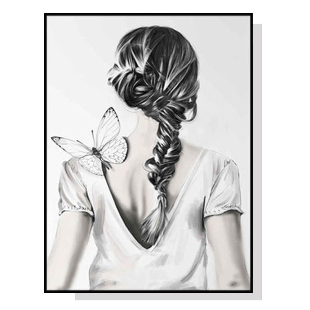 80cmx120cm-woman-back-with-butterfly-black-frame-canvas-wall-art www.mallsonline.com.au