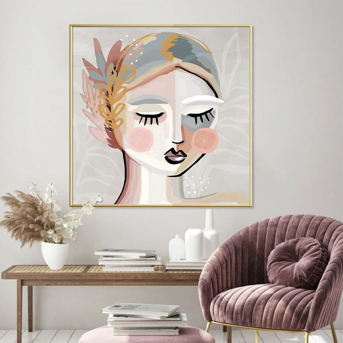 60cmx60cm-calm-girl-gold-frame-canvas-wall-art www.mallsonline.com.au