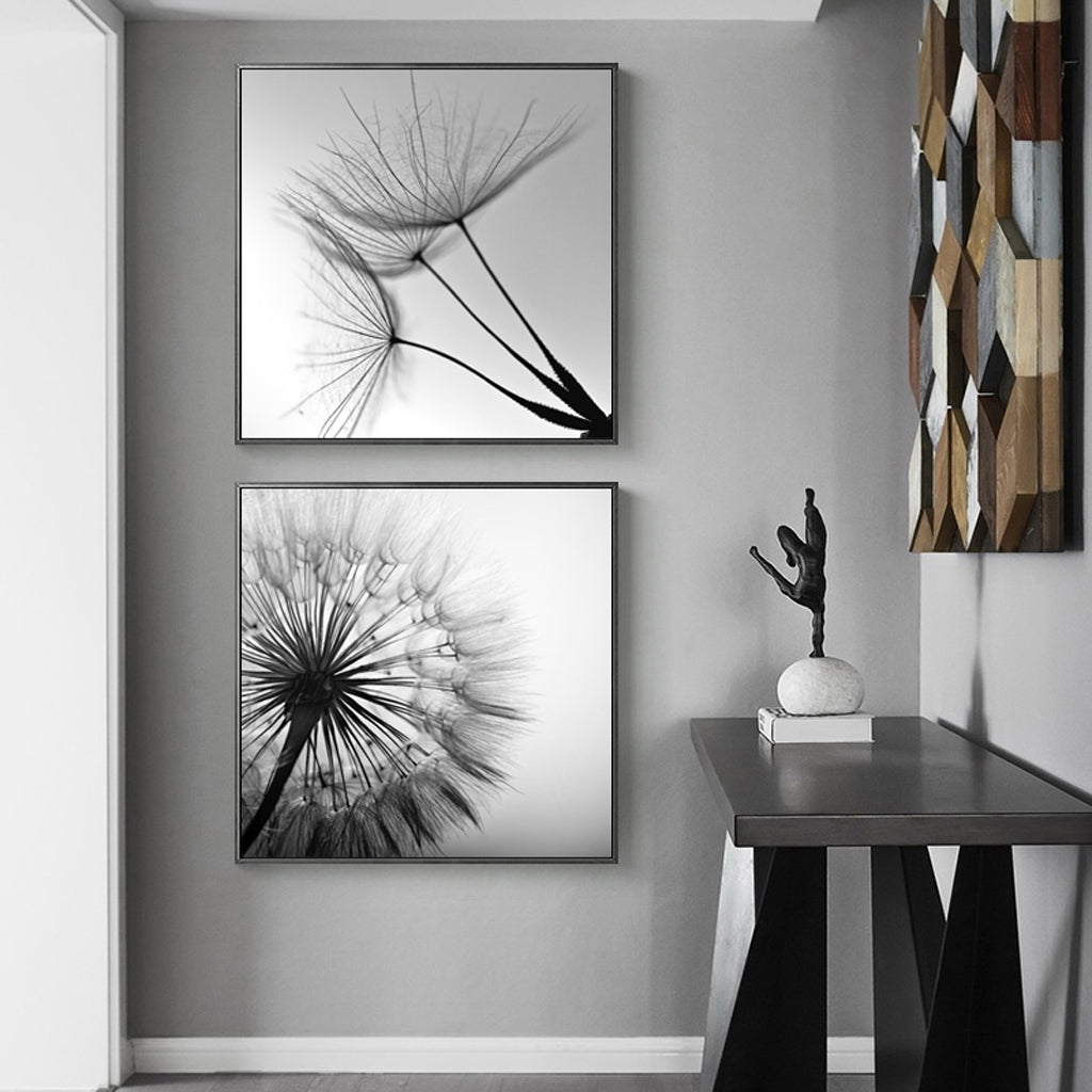 60cmx60cm-black-and-white-dandelion-2-sets-black-frame-canvas-wall-art www.mallsonline.com.au