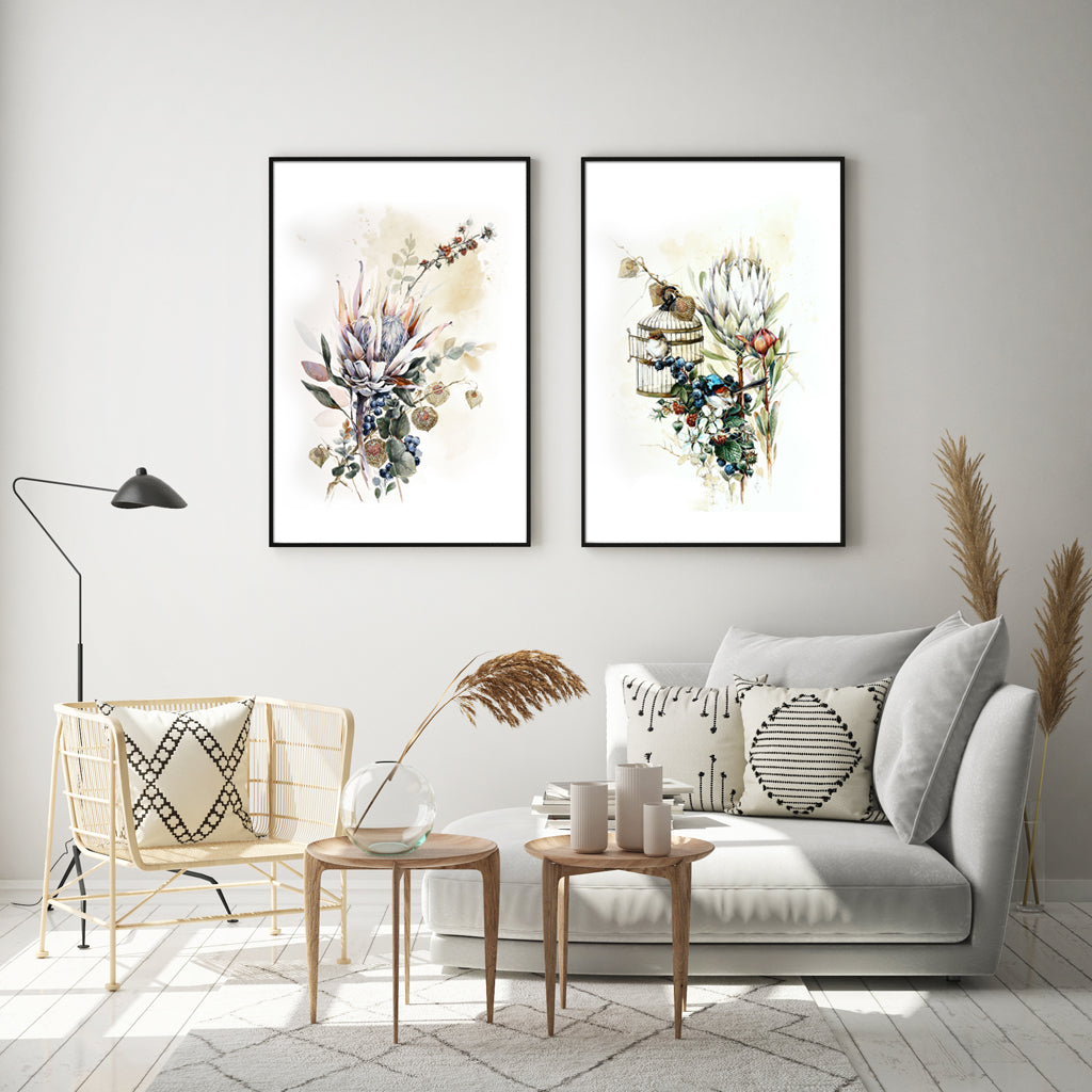 50cmx70cm-berries-and-protea-2-sets-black-frame-canvas-wall-art www.mallsonline.com.au
