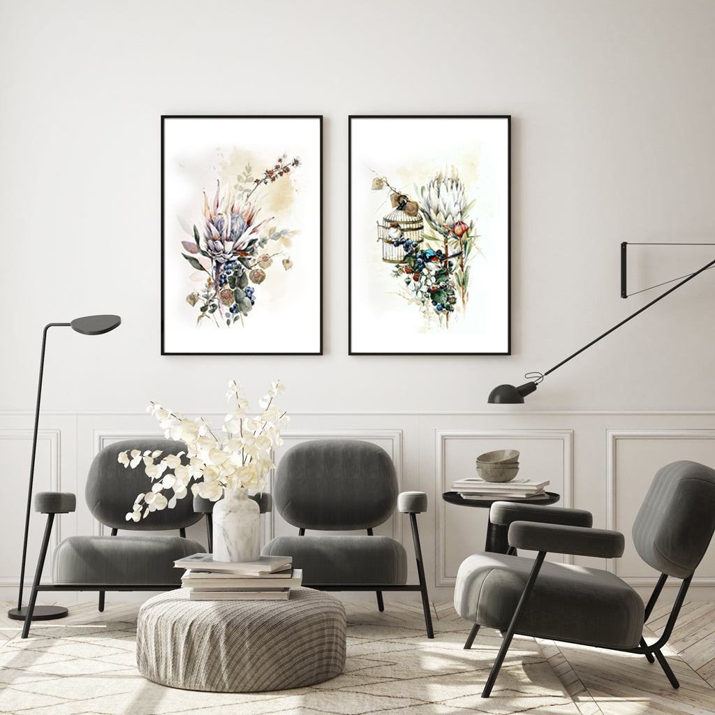 50cmx70cm-berries-and-protea-2-sets-black-frame-canvas-wall-art www.mallsonline.com.au