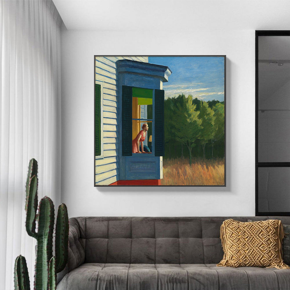 50cmx50cm-cape-cod-morning-by-edward-hopper-black-frame-canvas-wall-art www.mallsonline.com.au