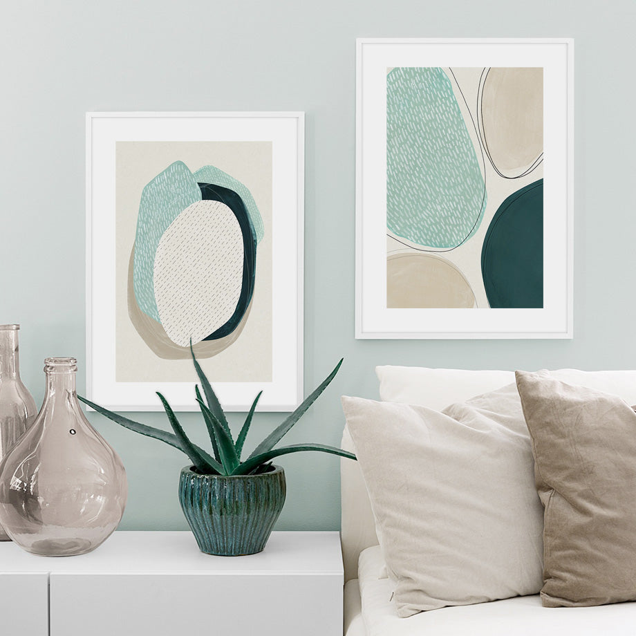 50cmx70cm-abstract-green-circle-2-sets-white-frame-canvas-wall-art www.mallsonline.com.au