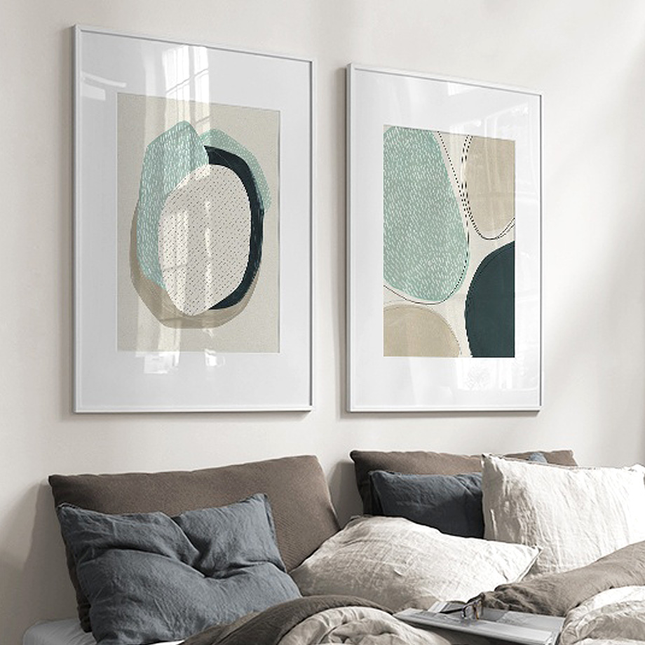 60cmx90cm-abstract-green-circle-2-sets-white-frame-canvas-wall-art www.mallsonline.com.au